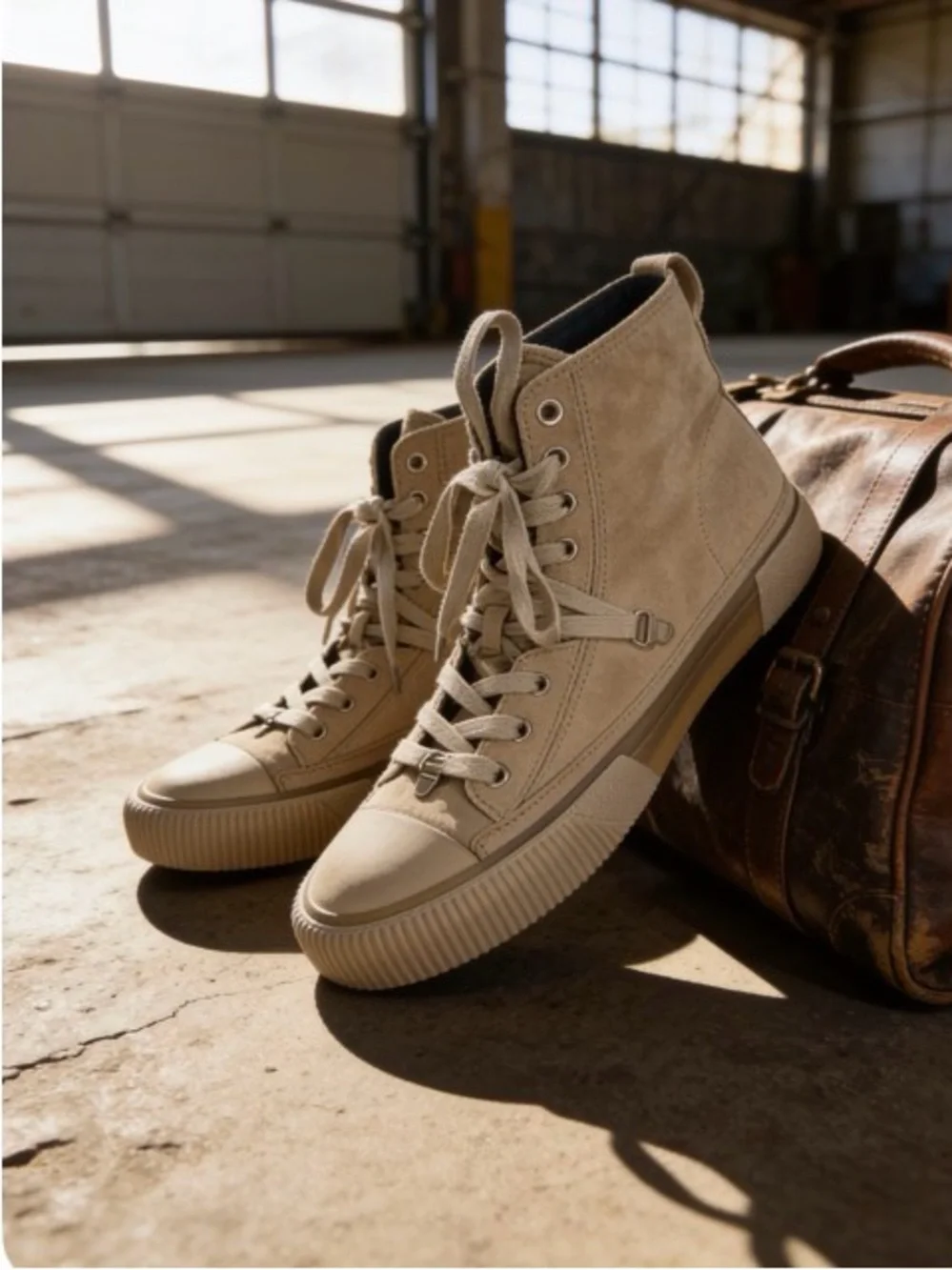 ALL SAINTS- High-Top Canvas Sneakers in Beige/grey- SIZE 39